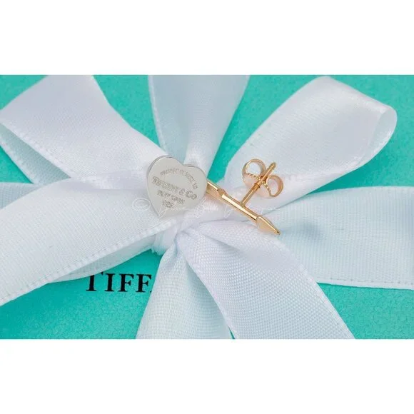 Tiffany & Co. Return to Tiffany Lovestruck Heart Arrow Stud Earrings Gold Silver - Picture 4 of 6